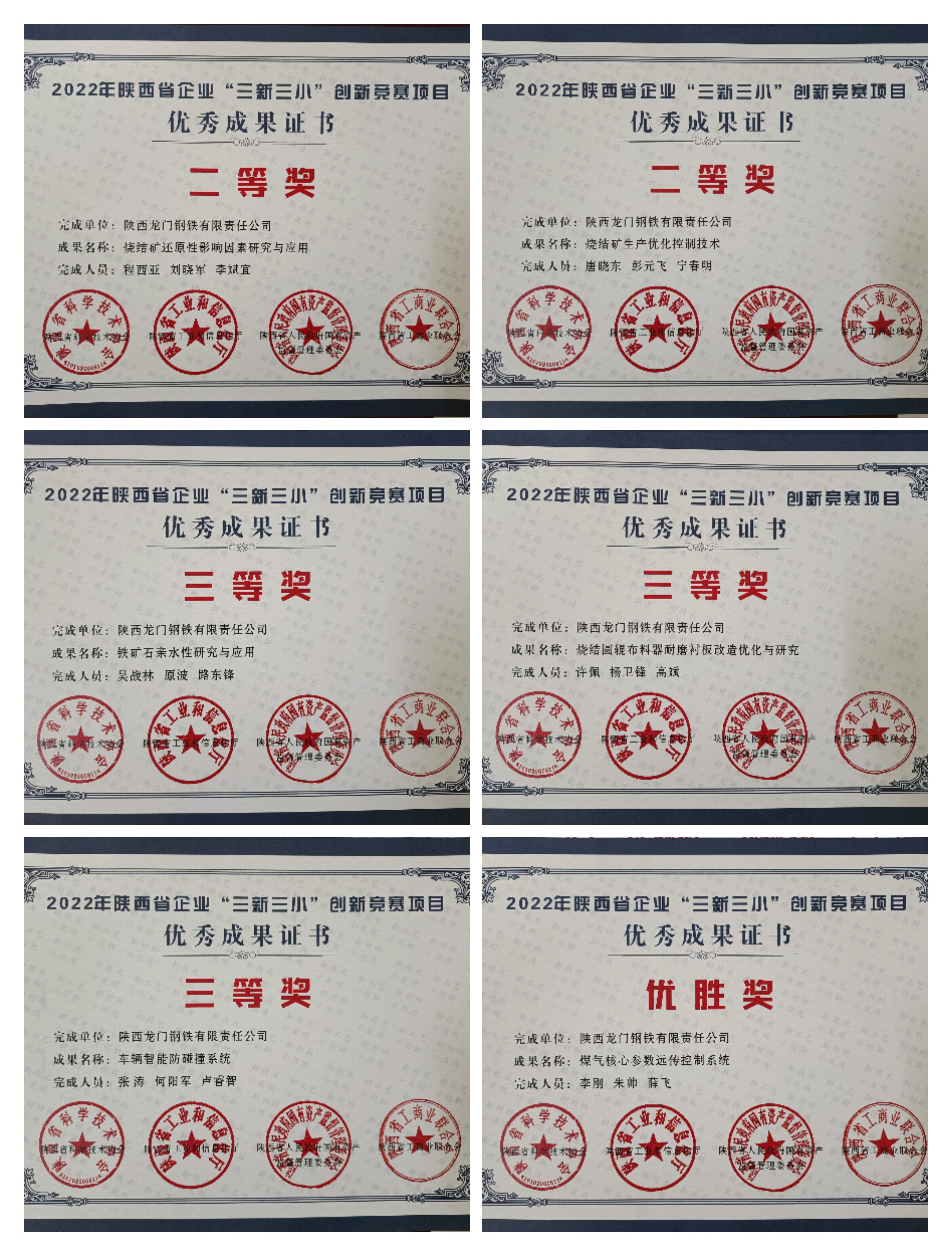 龍鋼公司6項(xiàng)創(chuàng)新成果在2022年陜西省企業(yè)“三新三小”創(chuàng)新競(jìng)賽中獲獎(jiǎng)